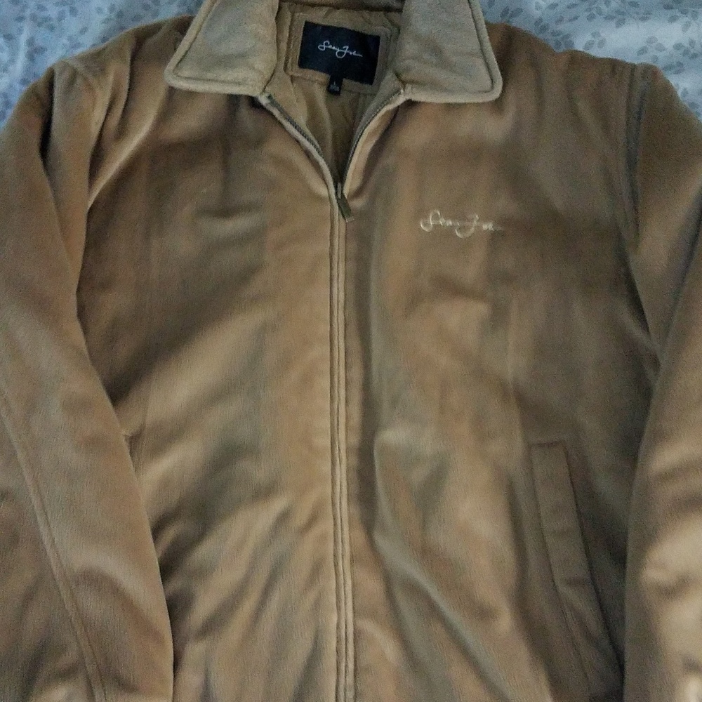 Brown Sean John LARGE velour bomber jacket